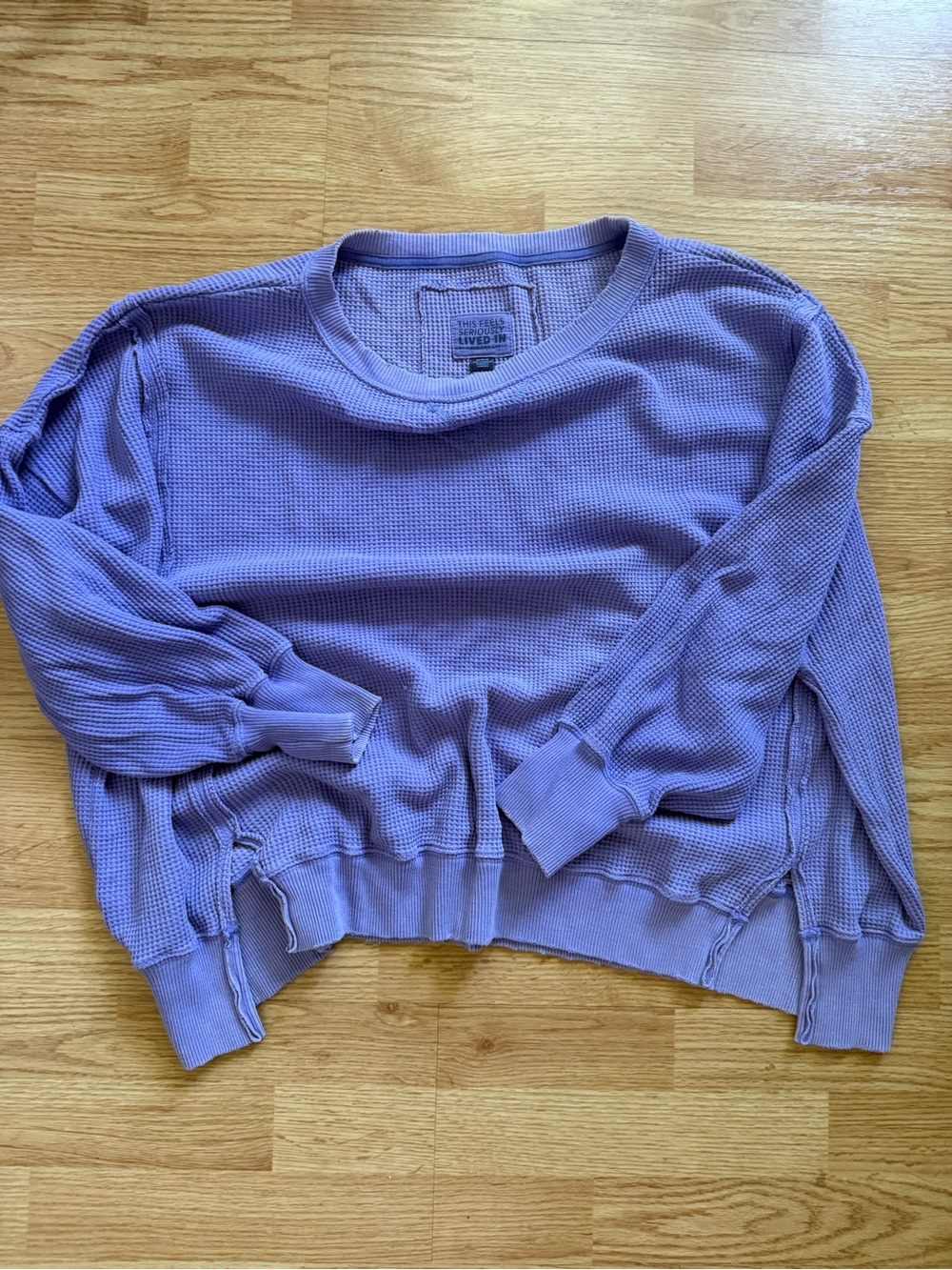 American Eagle Big Hug Waffle Knit Oversized Sweatshirt Purple Lavender M